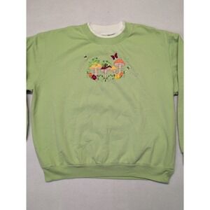 Frogs on Merry Mushrooms-Like Vintage Crew Sweatshirt Morning Sun Embroidered XL